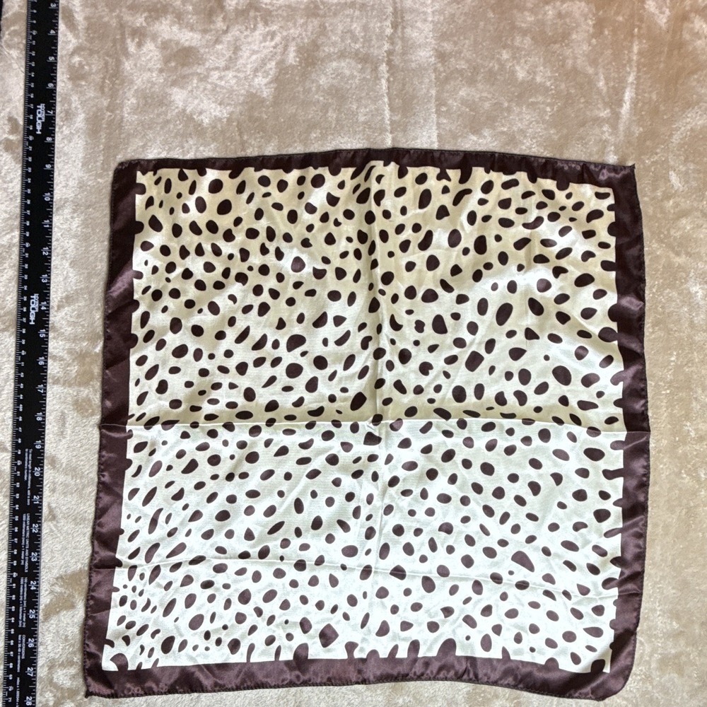 Women's Cream Brown Spot Print Polyester Satin Square Scarf 21 x 21 in